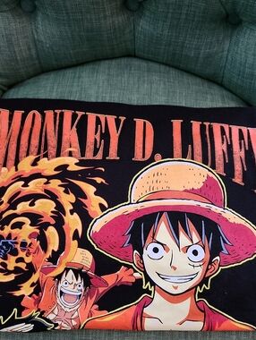 One Piece Monkey D. Luffy Graphic Tee - Black with Red & Yellow Print